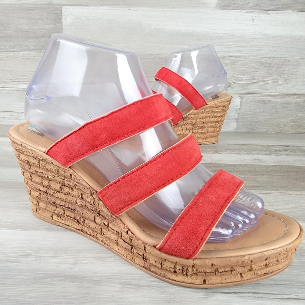 Mariella Red Suede Cork Wedge Sandals Women's Size 8 - Picture 8 of 16